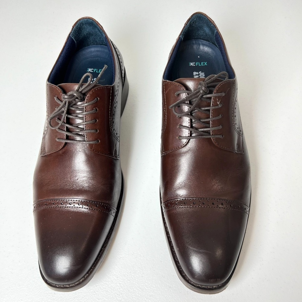 Johnston & Murphy XC flex dress shoes men 10 brown cap toe sheepskin memory foam